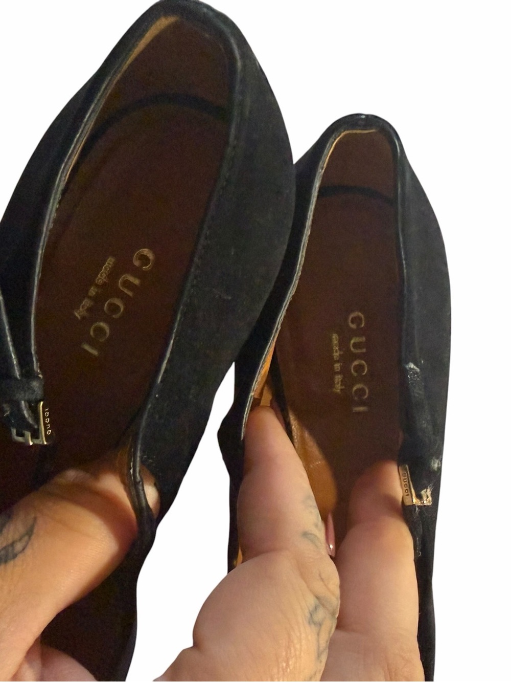 Gucci Black Suede T-Strap Platform Heels Size 35 Peep Toe Stiletto Pumps - Picture 5 of 8